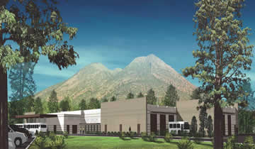 A rendering of a facility expansion with a mountain in the background, funded by NAIPTA grant funding.