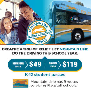 A flyer for the Mountain Line school transportation service for the Spring 2024 semester.