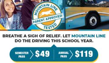 A flyer for the Mountain Line school transportation service for the Spring 2024 semester.
