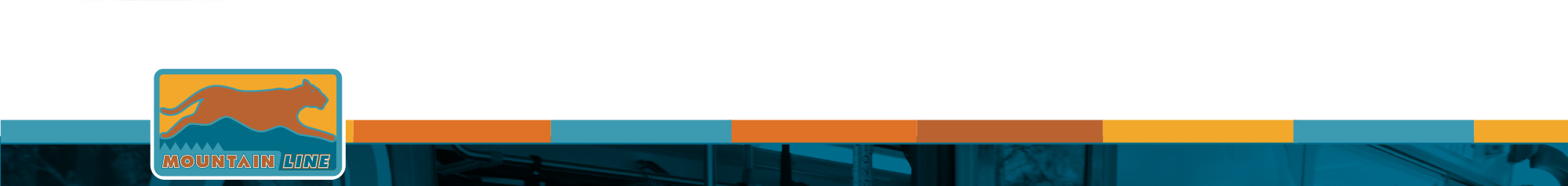 Mountain Line logo with a stylized leaping mountain lion, set against a horizontal blue, orange, and yellow bar design on a white background.