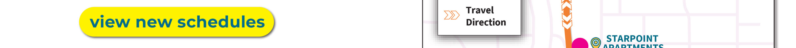Yellow button with blue text that reads "view new schedules" against a white background.